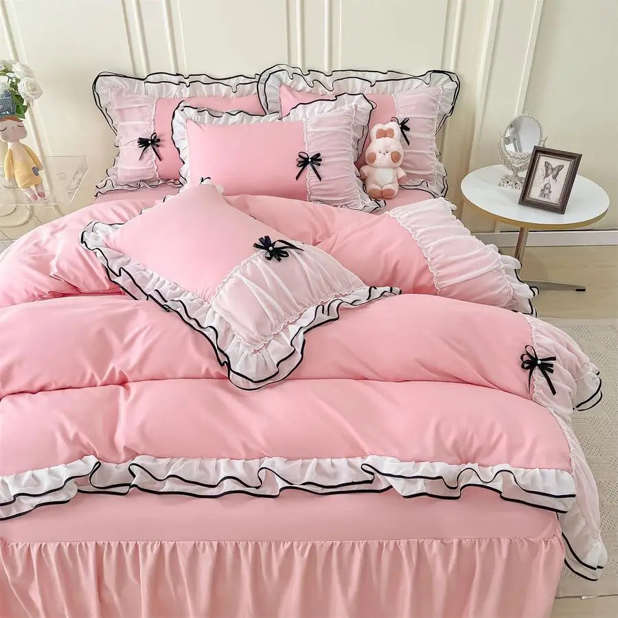 Pink Duvet Cover Queen Size, Ruffle Beddding