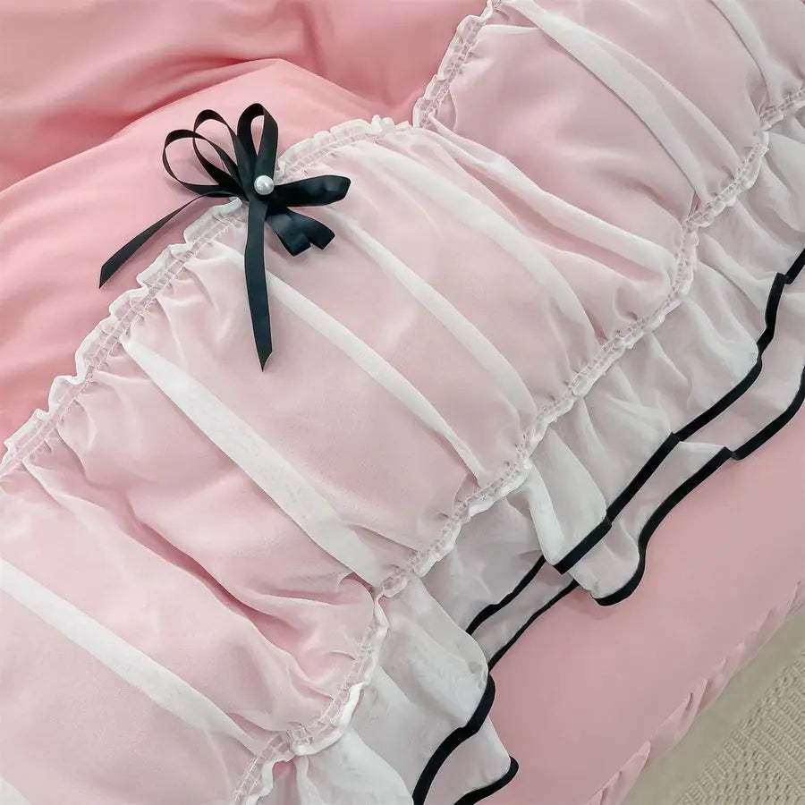 Pink Duvet Cover Queen Size, Ruffle Beddding