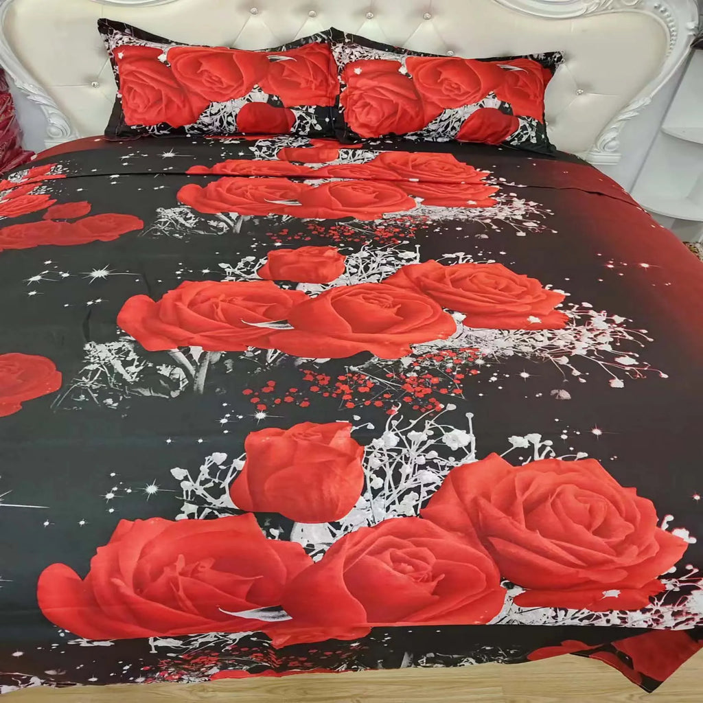 2/3pcs Duvet Cover Set, Red Rose Print